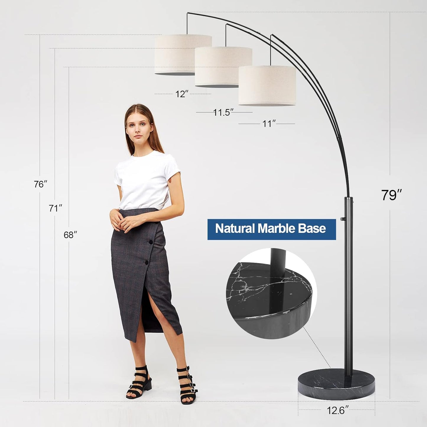 Bai Source Arc Floor Lamps for Living Room, Modern Black Floor Lamp Tall Standing Lamps