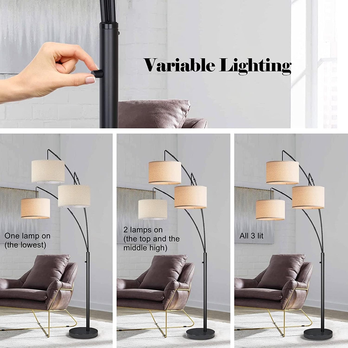 Bai Source Arc Floor Lamps for Living Room, Modern Black Floor Lamp Tall Standing Lamps