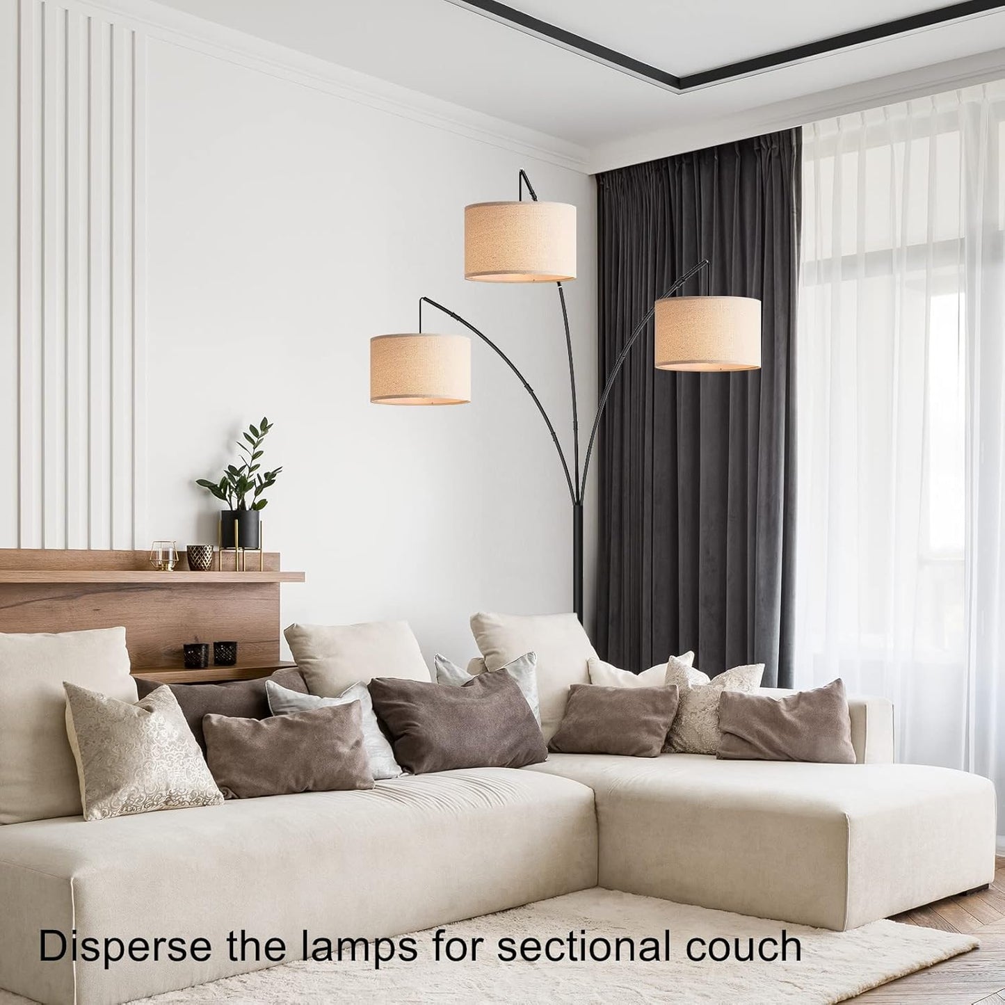 Bai Source Arc Floor Lamps for Living Room, Modern Black Floor Lamp Tall Standing Lamps