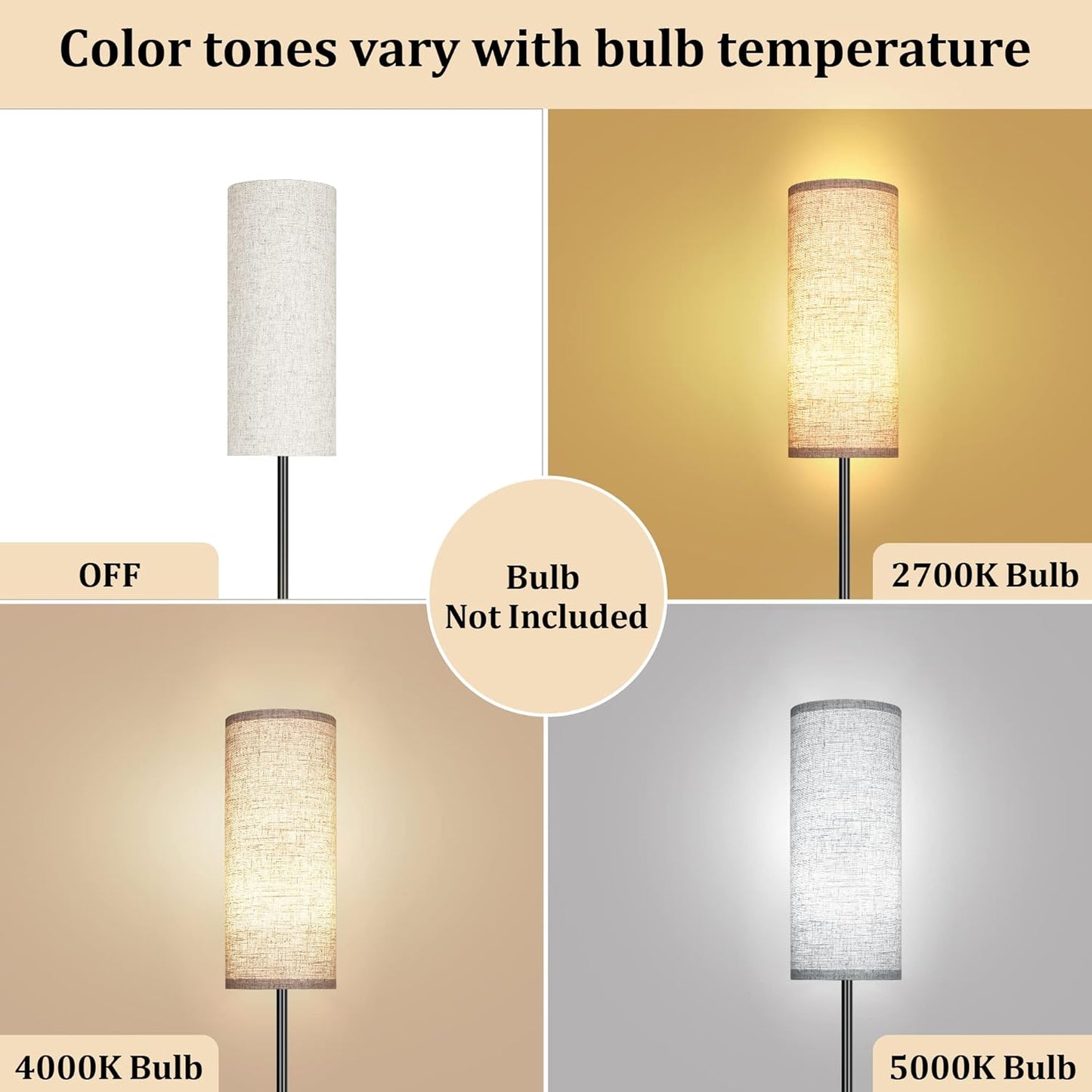 Bai Source Floor Lamp for Living Room, Modern Standing Lamps with Lampshade Biege
