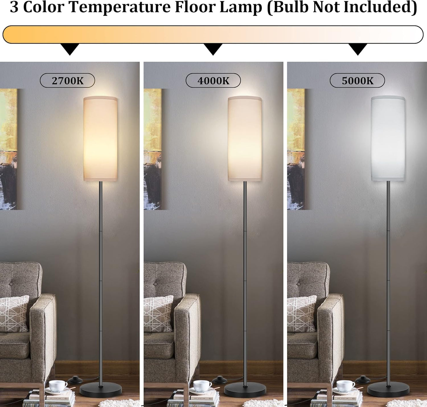 Bai Source Floor Lamp for Living Room, Modern Standing Lamps with Lampshade White
