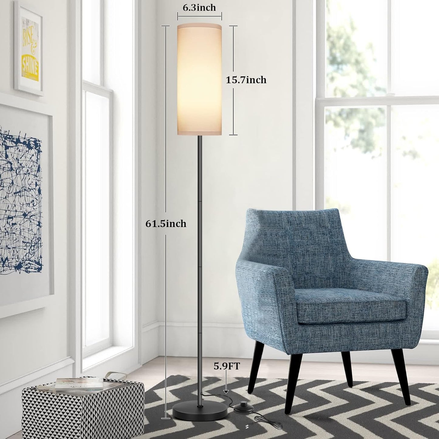 Bai Source Floor Lamp for Living Room, Modern Standing Lamps with Lampshade White