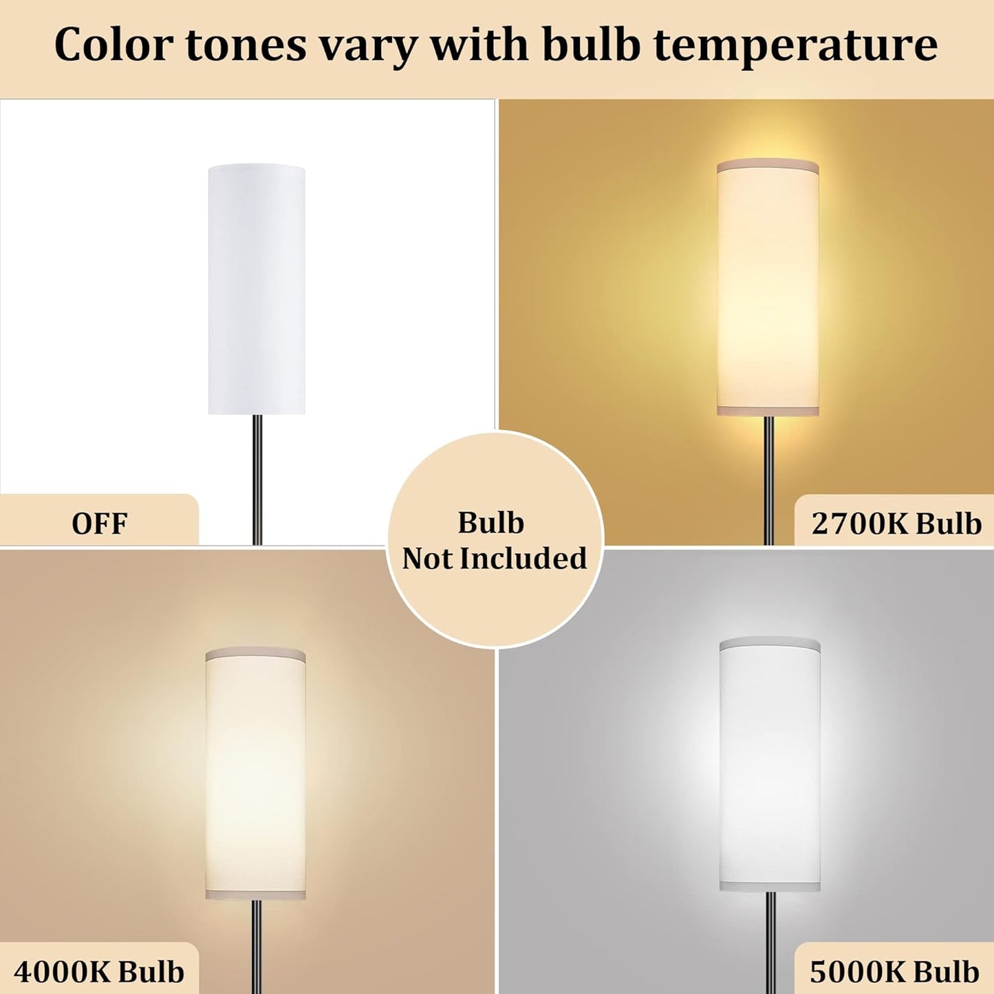 Bai Source Floor Lamp for Living Room, Modern Standing Lamps with Lampshade White
