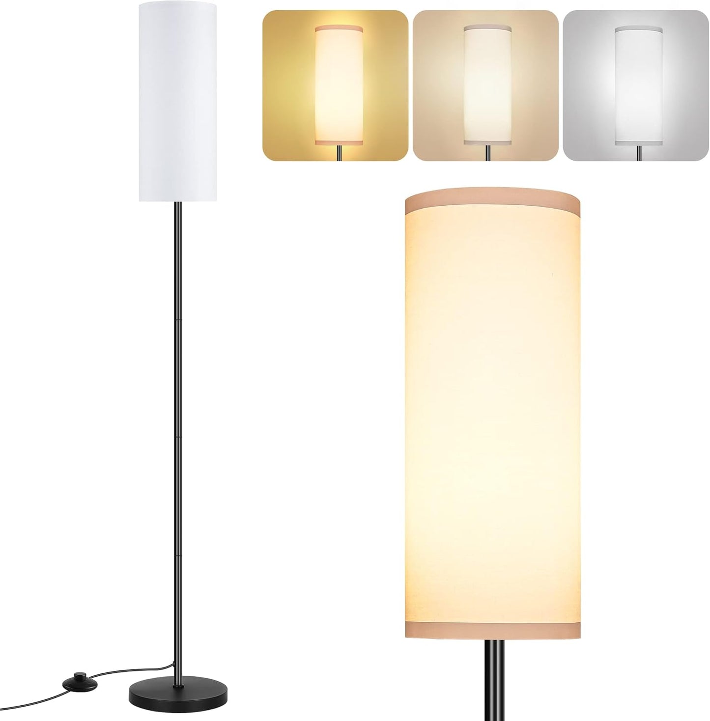 Bai Source Floor Lamp for Living Room, Modern Standing Lamps with Lampshade White