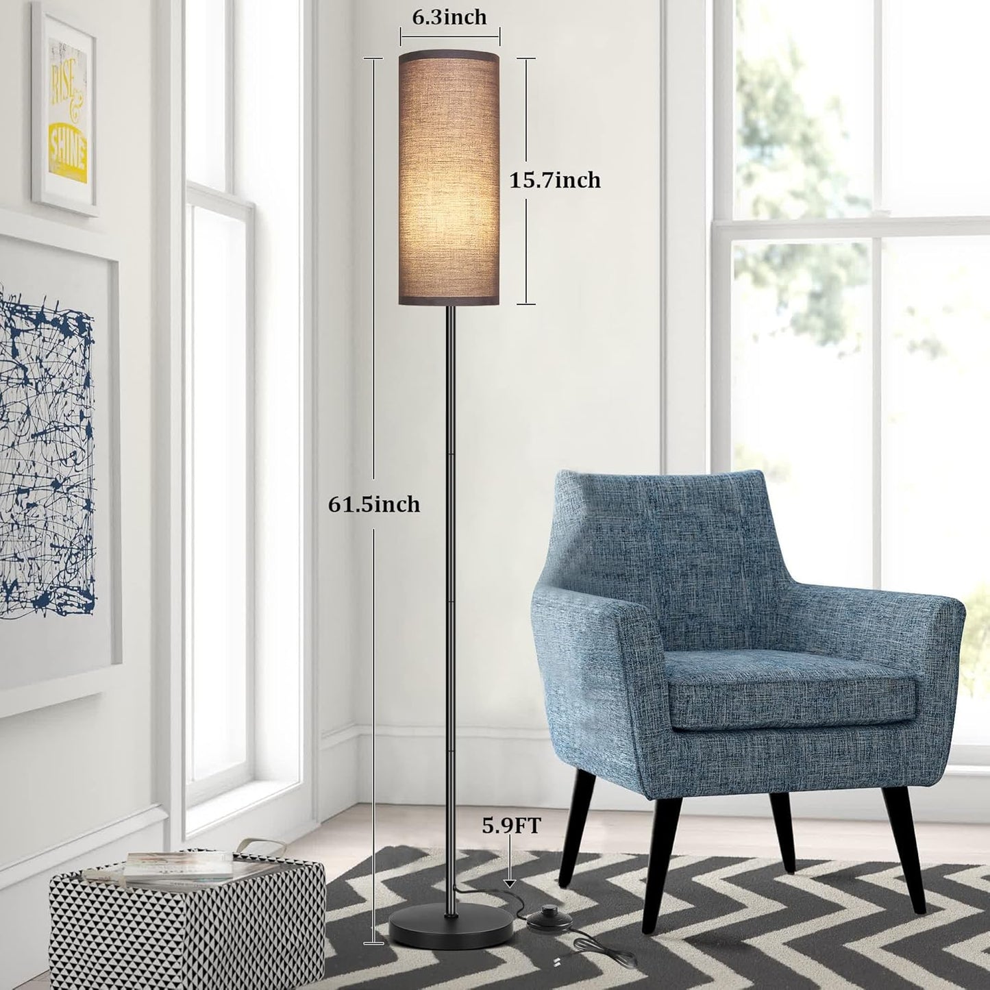 Bai Source Floor Lamp for Living Room, Modern Standing Lamps with Lampshade Gray