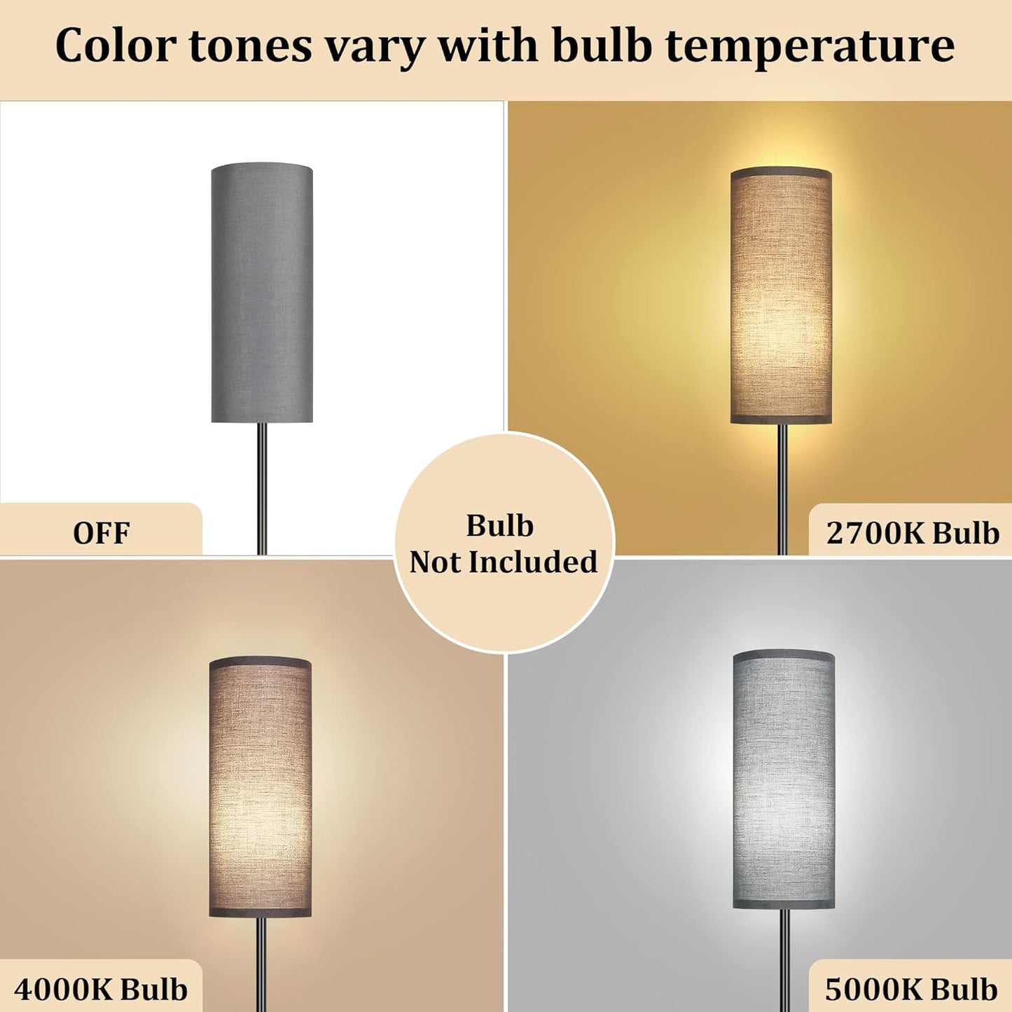 Bai Source Floor Lamp for Living Room, Modern Standing Lamps with Lampshade Gray