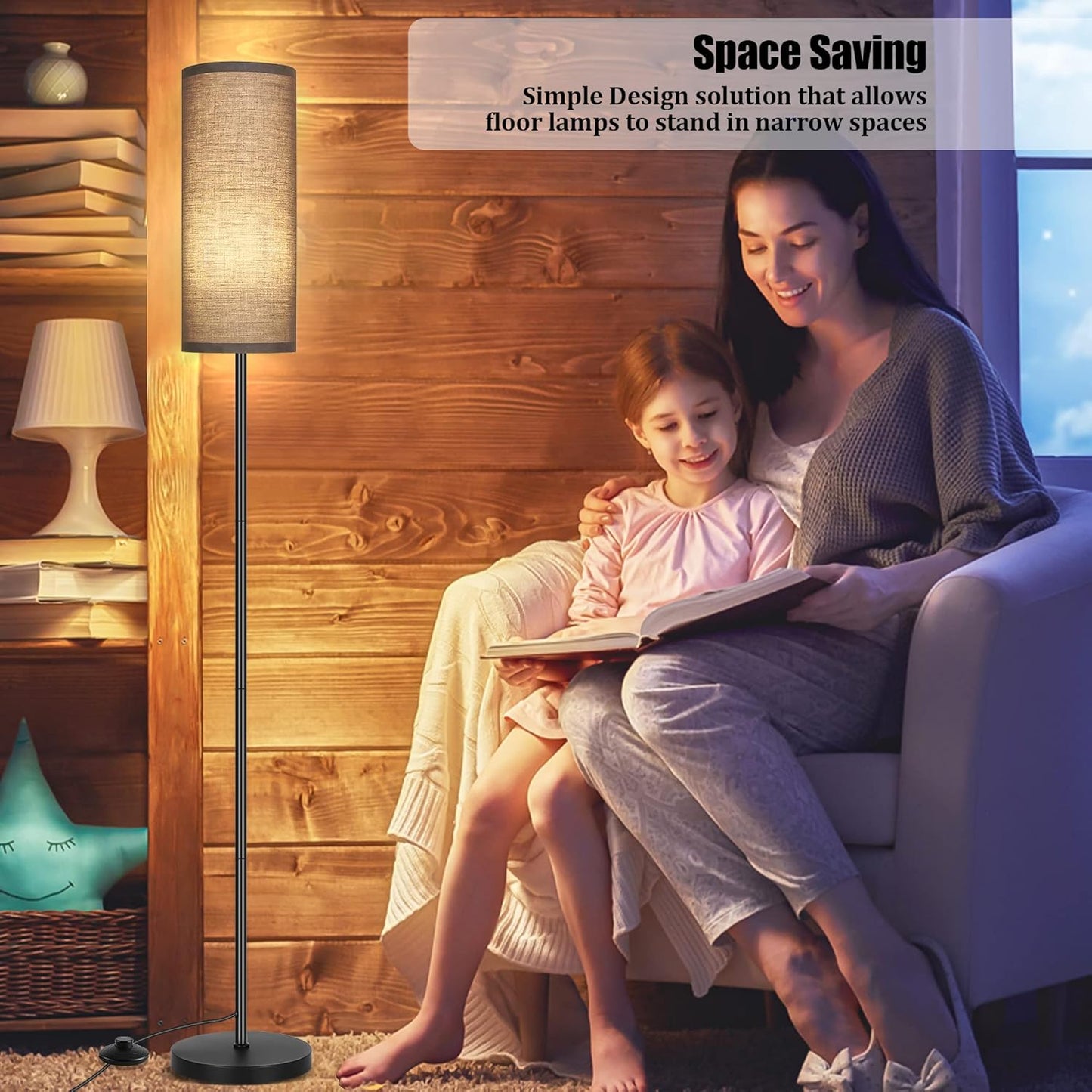 Bai Source Floor Lamp for Living Room, Modern Standing Lamps with Lampshade Gray