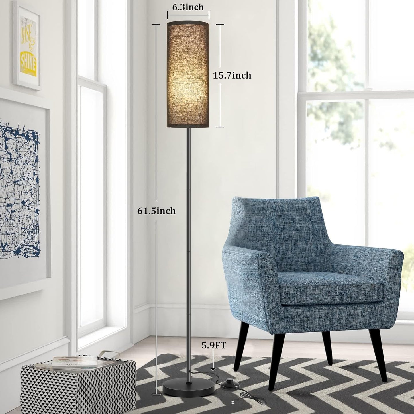 Bai Source Floor Lamp for Living Room, Modern Standing Lamps with Lampshade Black