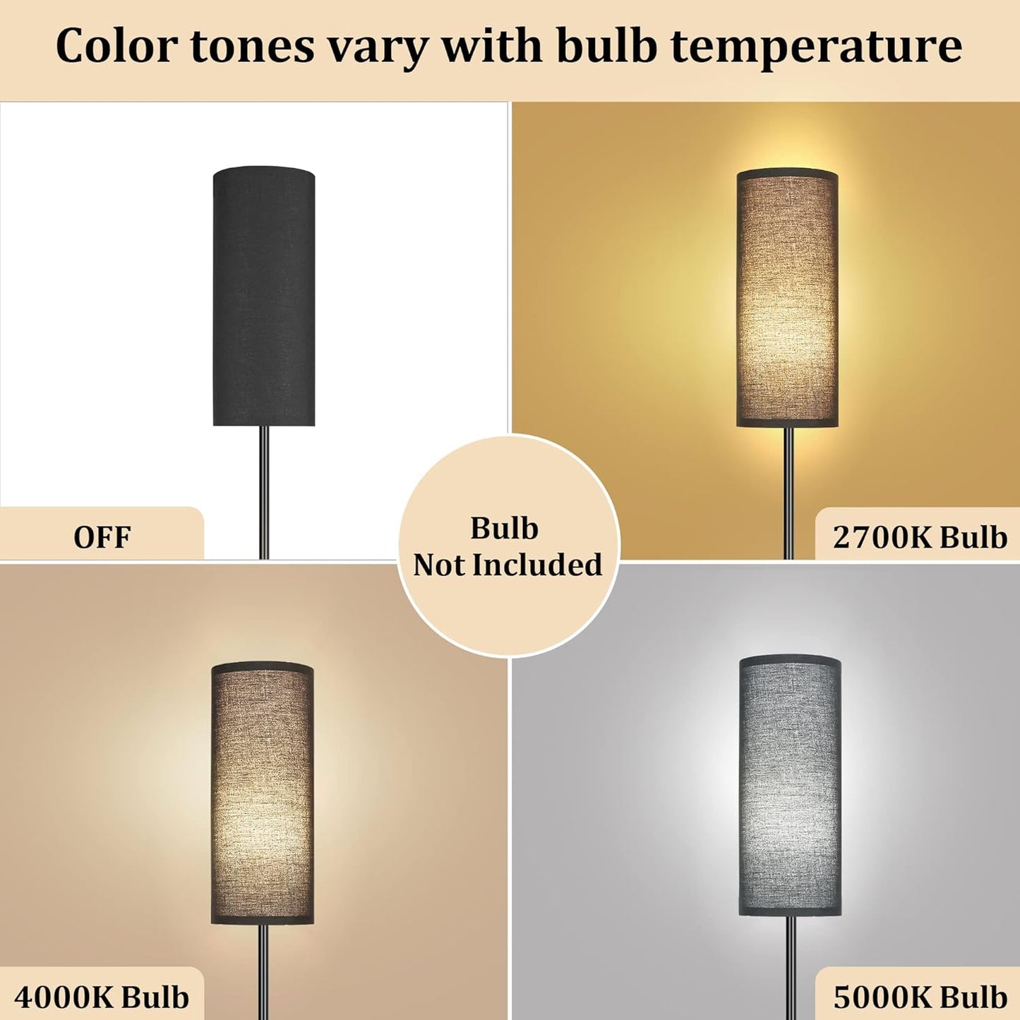 Bai Source Floor Lamp for Living Room, Modern Standing Lamps with Lampshade Black
