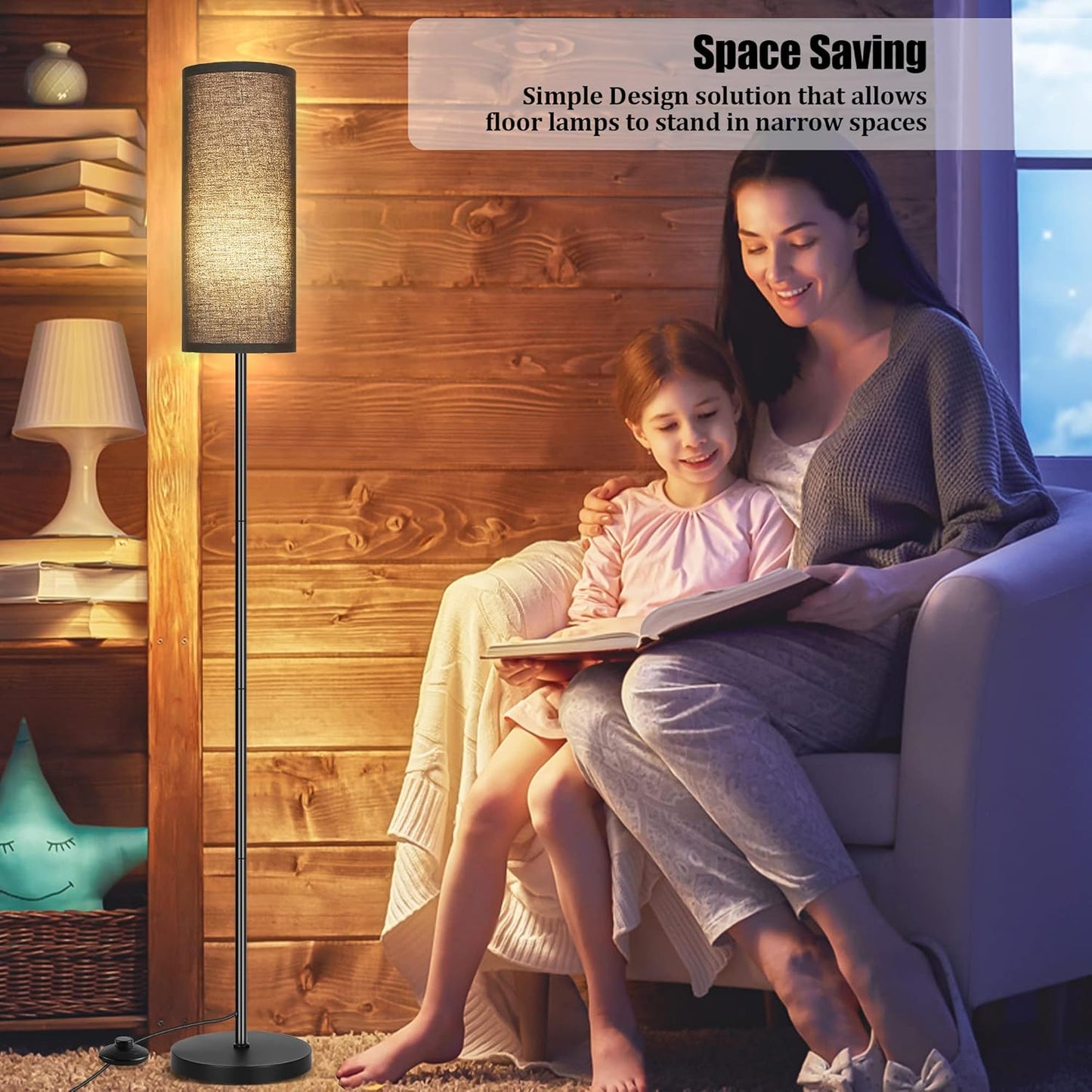 Bai Source Floor Lamp for Living Room, Modern Standing Lamps with Lampshade Black