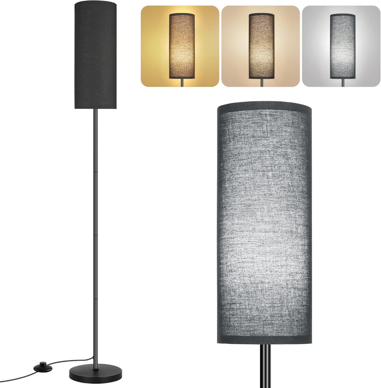 Bai Source Floor Lamp for Living Room, Modern Standing Lamps with Lampshade Black