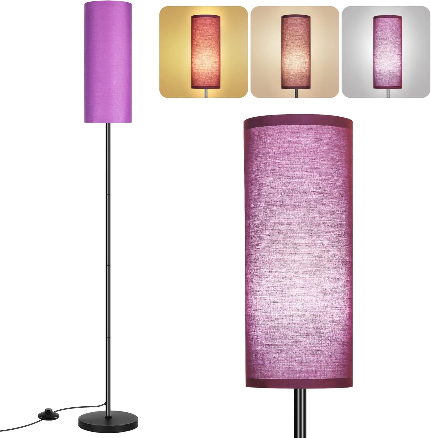 Bai Source Floor Lamp for Living Room, Modern Standing Lamps with Lampshade Purple
