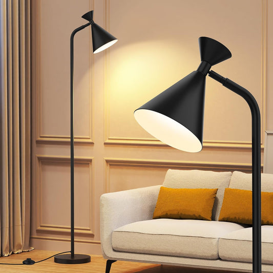 Bai Source Modern Adjustable Metal Heads Standing Lamps, Simple Design Black Floor Lamp