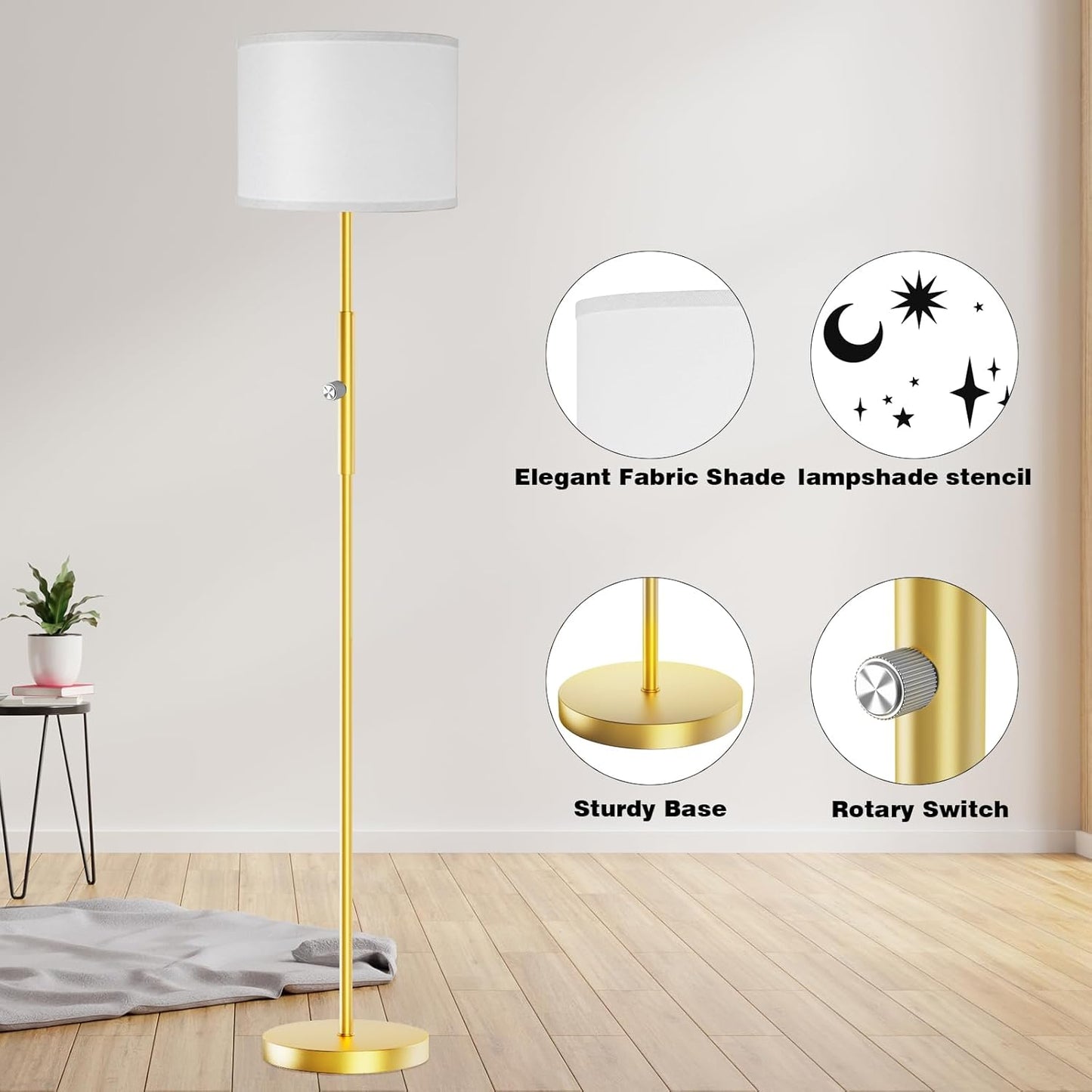 Bai Source Floor Lamp for Living Room Bedroom, 65’’ Modern Tall Lamp Simple Design Standing Lamps Gold