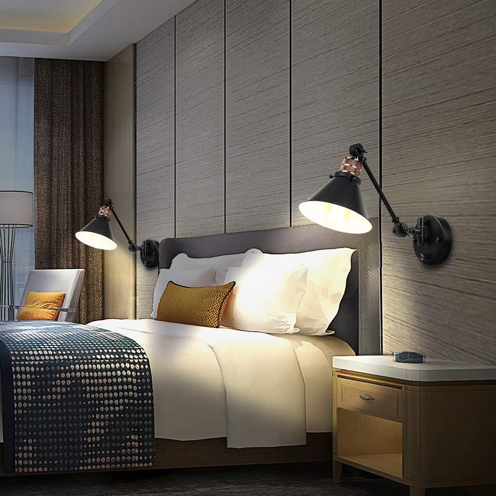 Bai Source Plug in Wall Sconces Set of 2 Swing Arm Wall Lamp with Dimmable On Off Switch