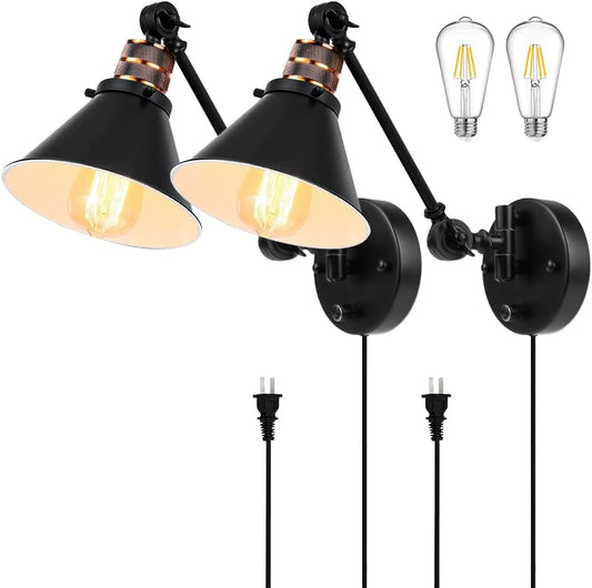 Bai Source Plug in Wall Sconces Set of 2 Swing Arm Wall Lamp with Dimmable On Off Switch