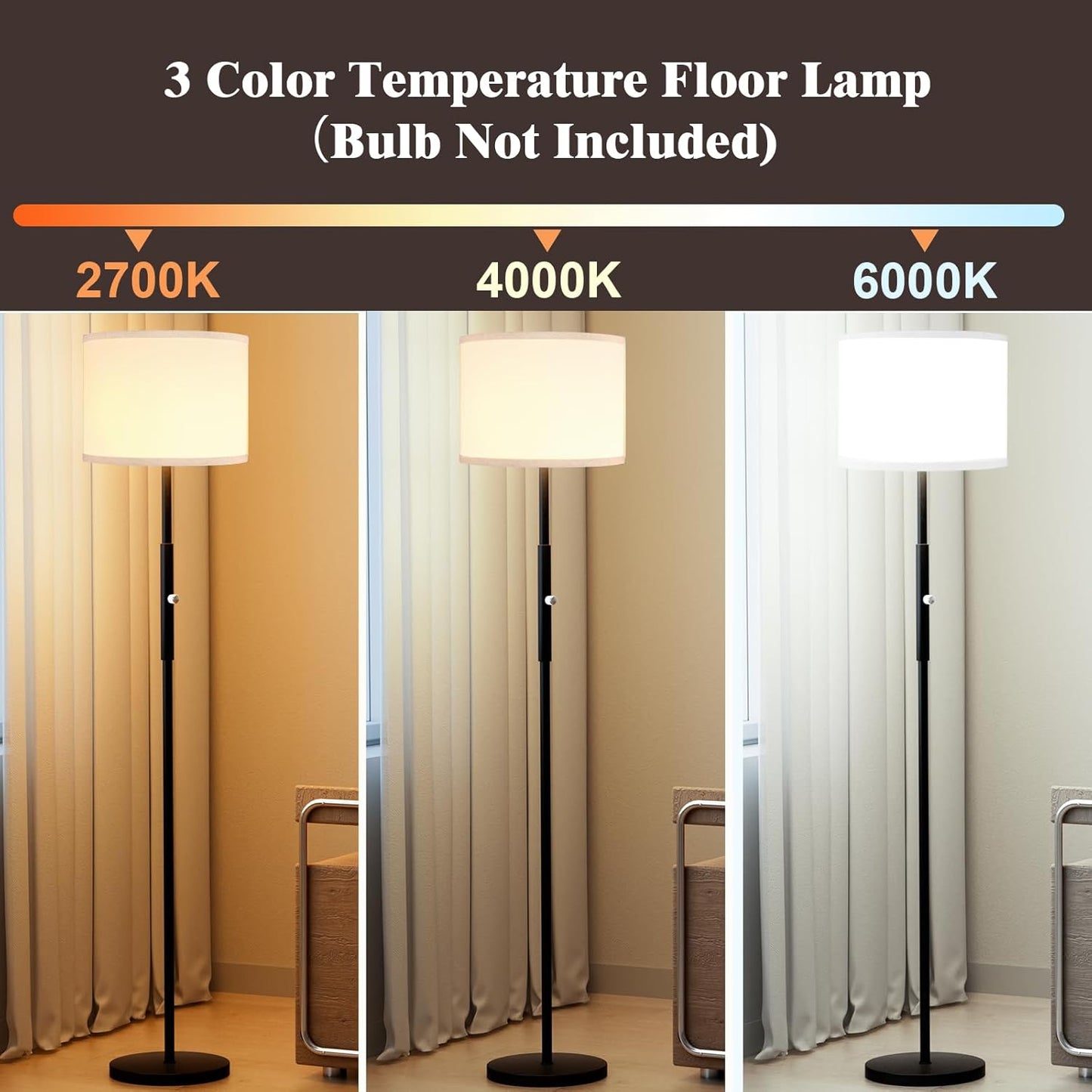 Bai Source Floor Lamp for Living Room Bedroom, 65’’ Modern Tall Lamp Simple Design Standing Lamps Black