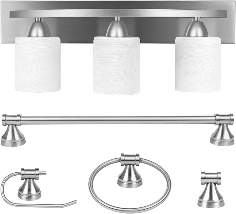 Bai Source 3-Light Bathroom Vanity Light Fixture, 5 Piece All-in-One Bath Sets