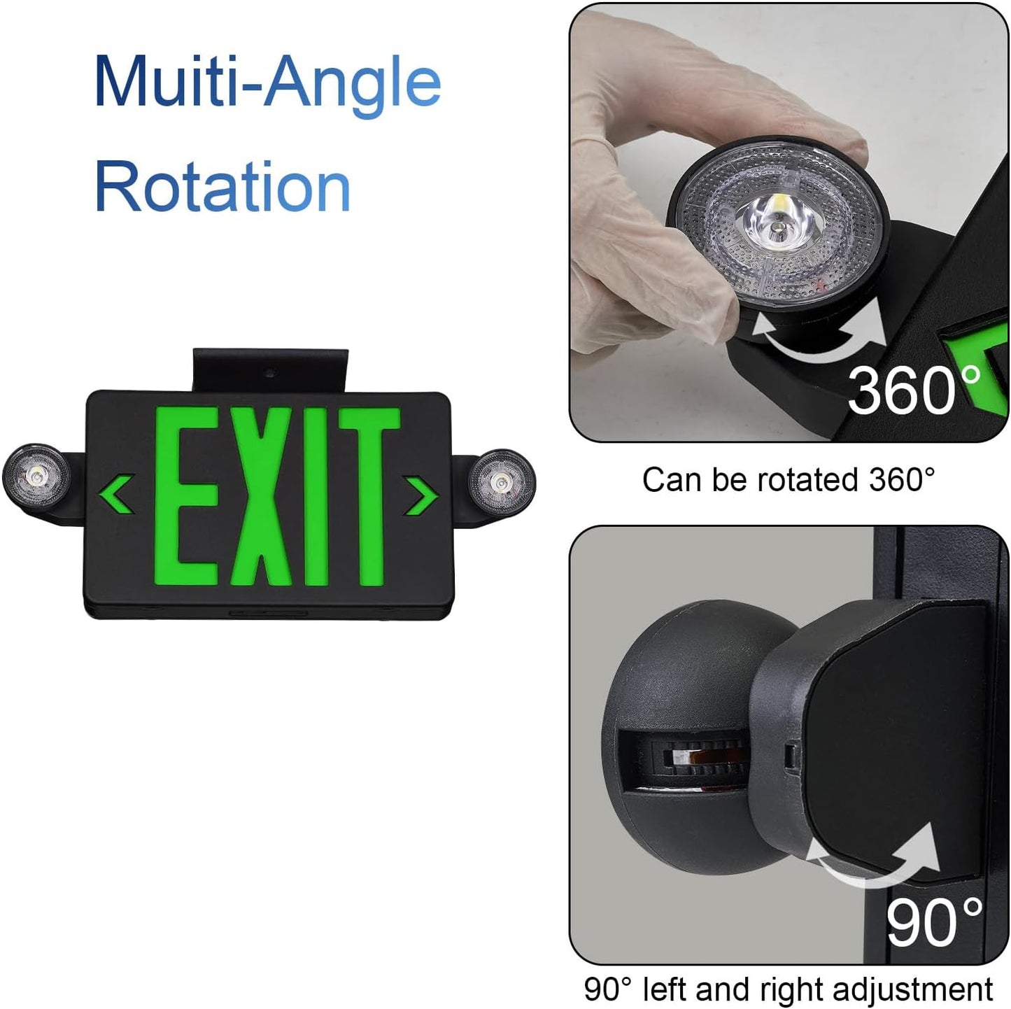 Black LED Exit Sign with Emergency Lights