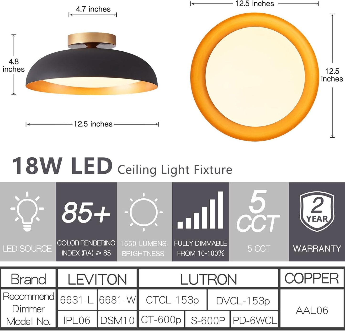 Black Gold LED Ceiling Light