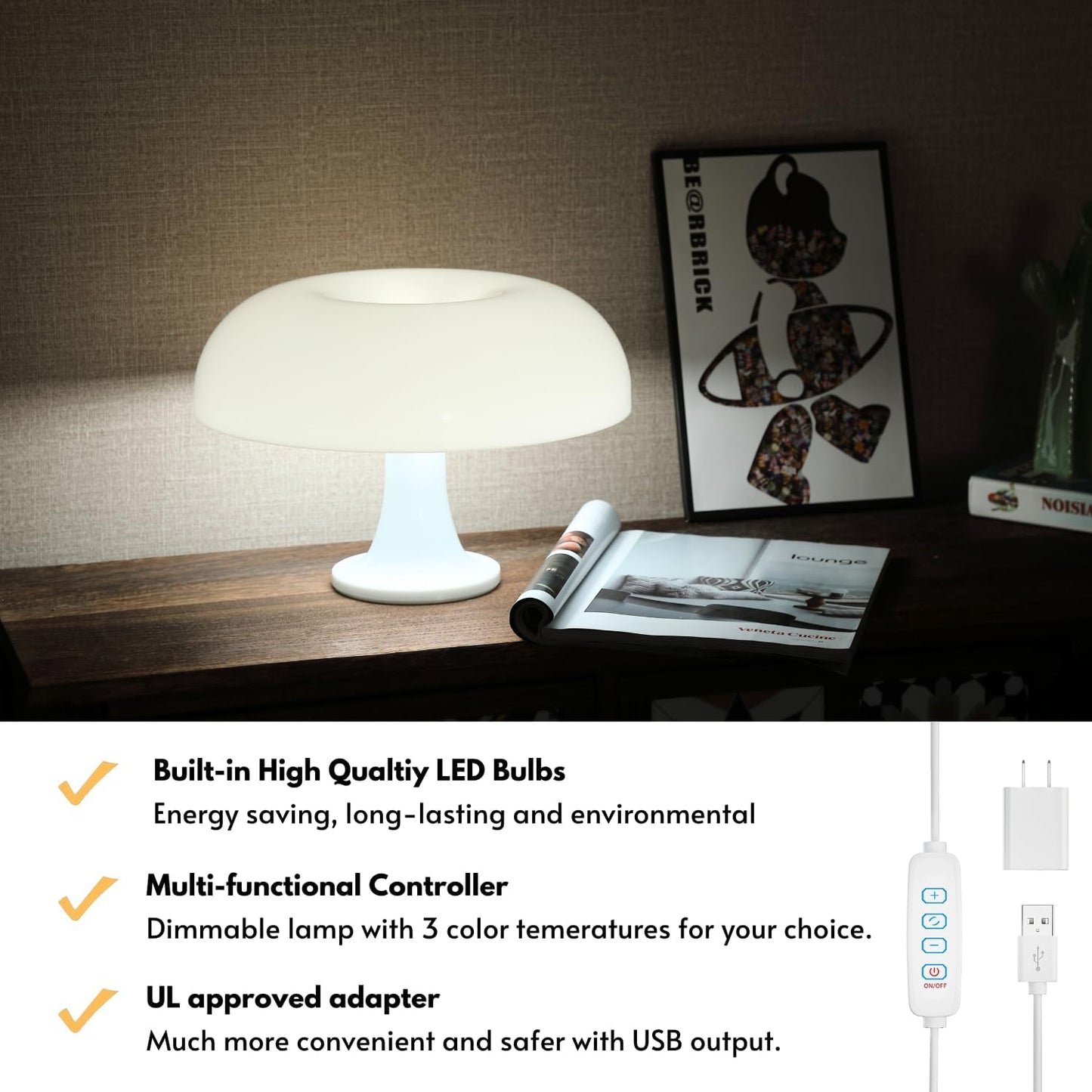 Dimmable Retro Mushroom Table Lamp