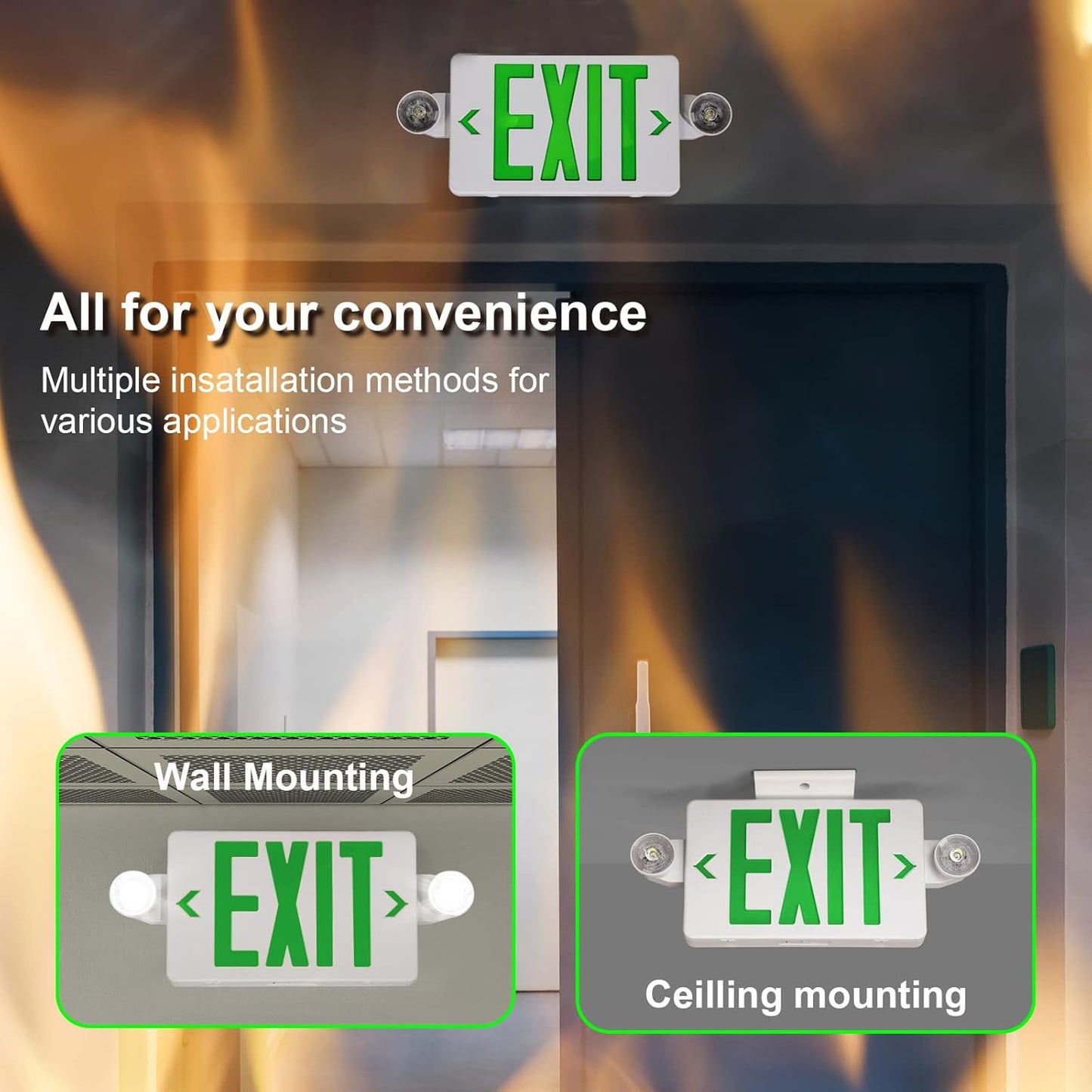Black LED Exit Sign with Emergency Lights