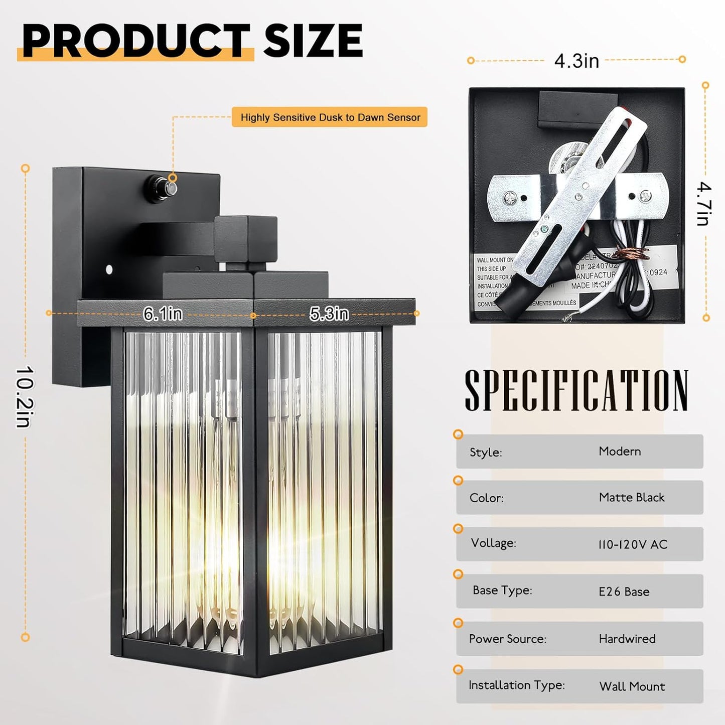 2-Pack Dusk-to-Dawn Outdoor Wall Lights