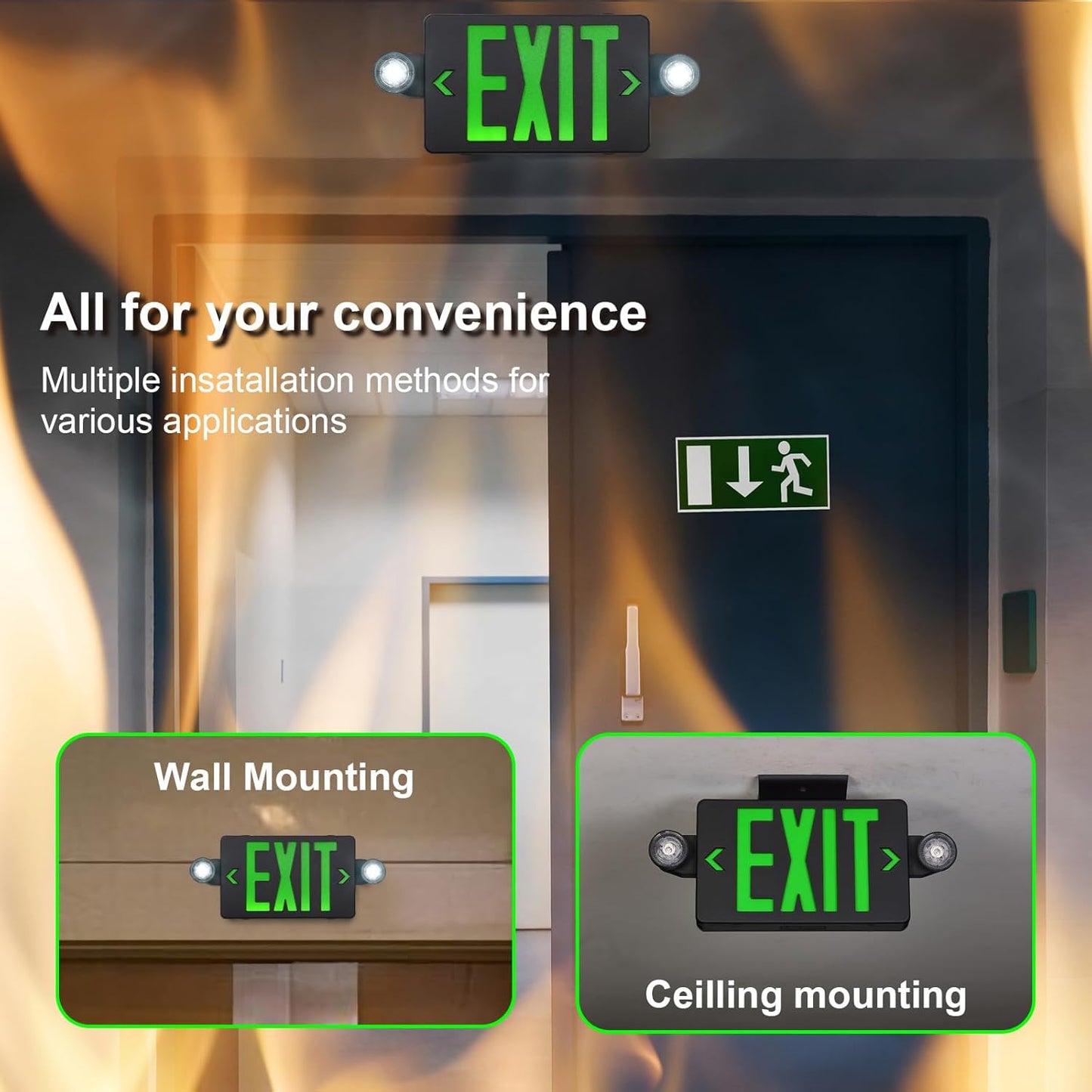 Black LED Exit Sign with Emergency Lights