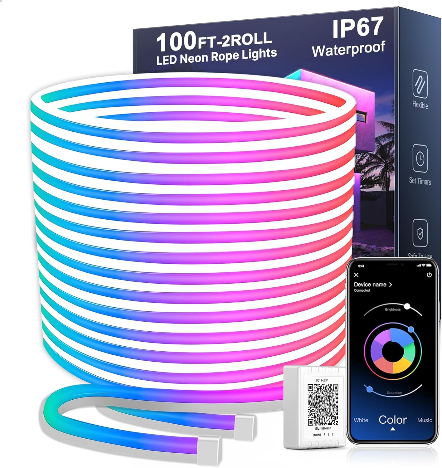 32.8Ft Waterproof RGB Neon Rope Light