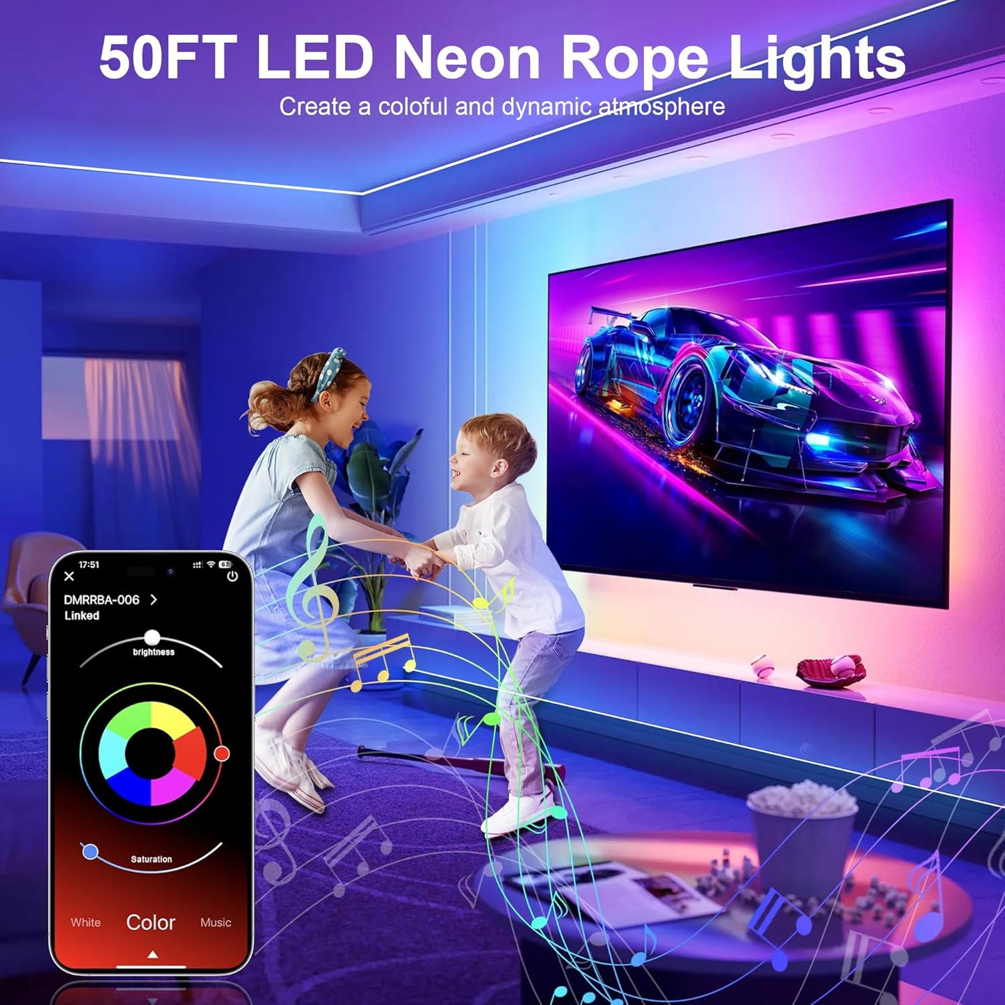 32.8Ft Waterproof RGB Neon Rope Light