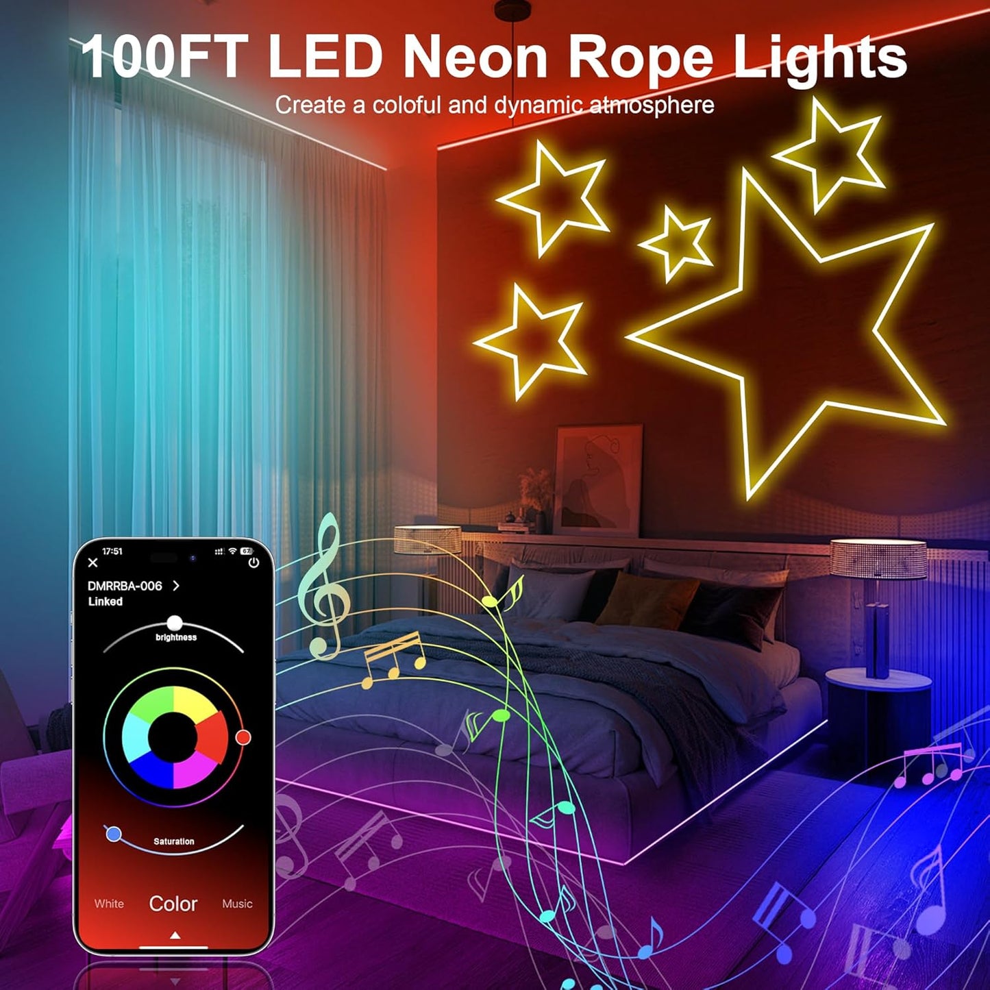 32.8Ft Waterproof RGB Neon Rope Light